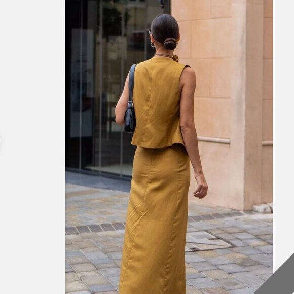 ZARA LINEN TOFFEE TAUPE MAXI SKIRT - Picture 10 of 13